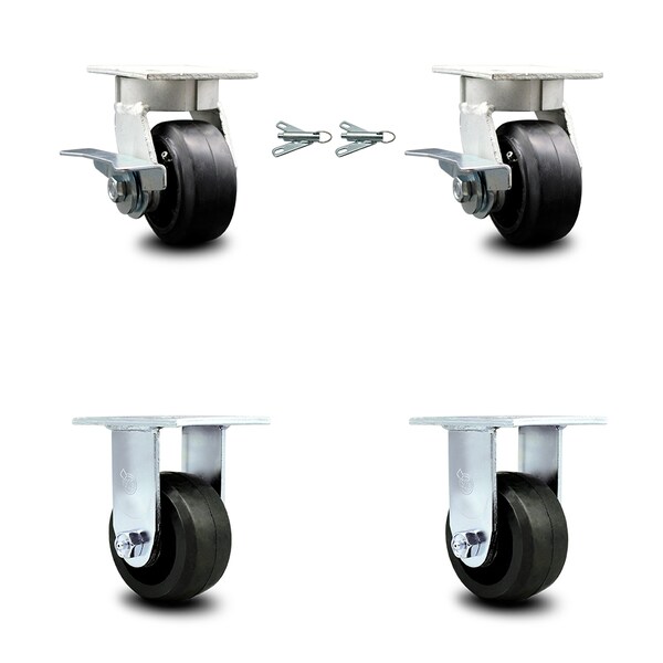 Service Caster 4 Inch Kingpinless Rubber on Steel Caster Brake & Swivel Lock 2 Rigid SCC, 2PK SCC-KP30S420-RSR-SLB-BSL-2-R-2 - main